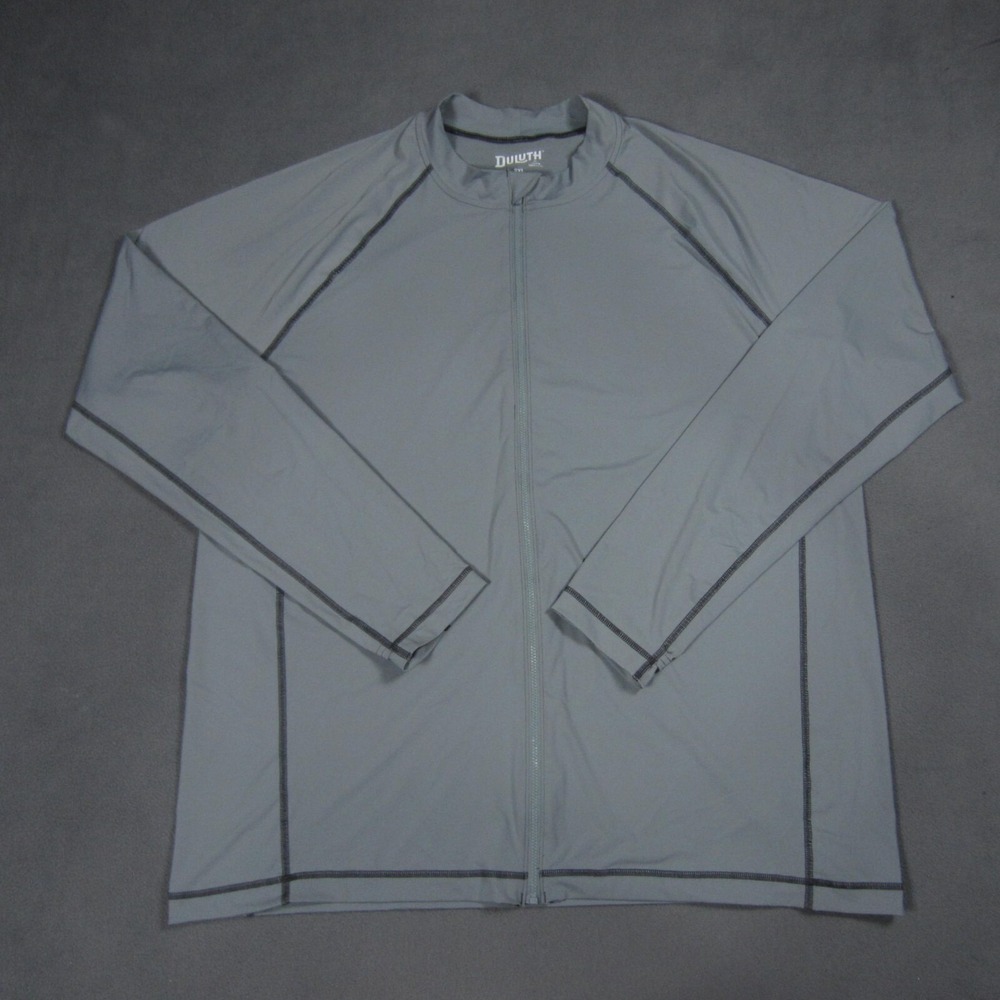 Duluth Trading Rashguard Mens 2XL Gray Full Zip LS Swim Shirt Suit Up Slim Fit